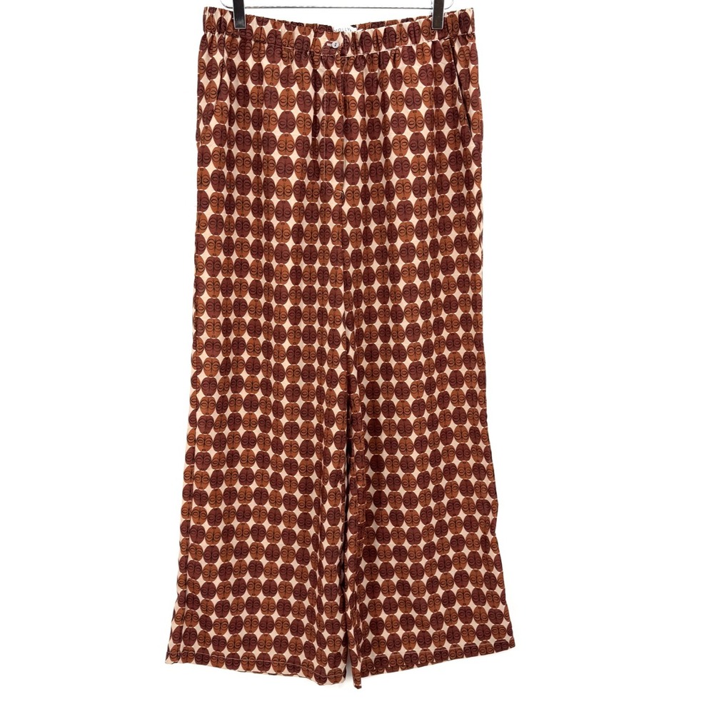 Molly Bracken Palazzo Pants Size L Wide Leg Resort Wear Euro Summer Brown Print
